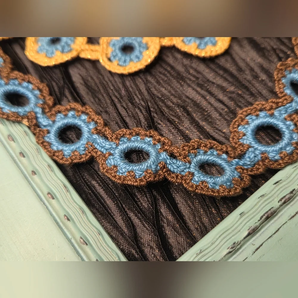 Handcrafted Blue and Gold Crochet Necklace - Picture 4 of 9